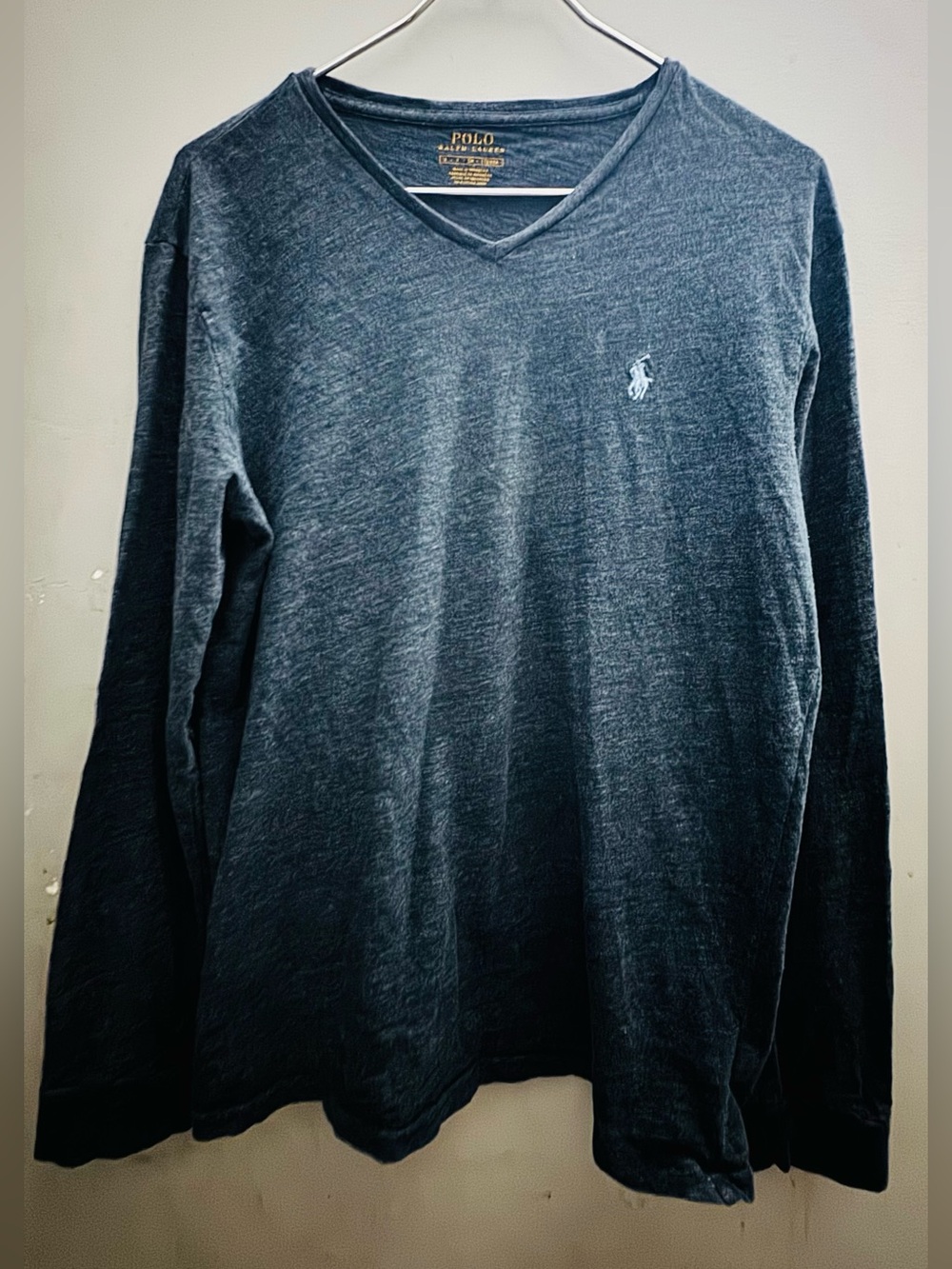 Polo by Ralph Lauren Men's V-Neck Long Sleeve Shirt - Dark Charcoal dark
blue